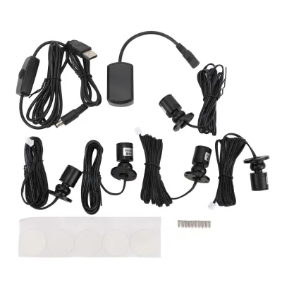 Obrázek produktu pro sada 5 mini LED reflektorů - USB 5V, 2 m, teplá bílá se stmívačem - černé osvětlení vitrín, šperků, rostlin a obrazů