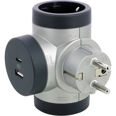 Produktbild von Legrand Schuko Steckdose 2-Steckdosenleiste Grau  Verteiler T-Form USB A USB C