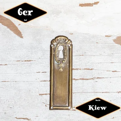 Produktbild von Schlüsselplatte,Serie"Kiew",6er Pack|Eisen in Messing pat.|H7,8xB2,4cm