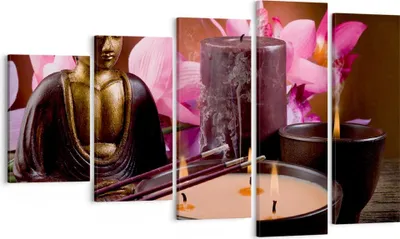 Produktbild von Bild auf Leinwand - Leinwandbild - Buddha Kerzen Religion - 100x60cm - Wand Bild - Wanddeko - Leinwanddruck - Bilder - Kunstdruck - Wanddekoration - Leinwand bilder - Wandkunst - EG100x60-2631