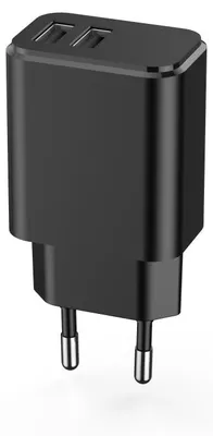 Produktbild von Setty Wandladegerät für Handys, 2x USB 3A, Schwarz, 15W Schnellladefunktion, Leistungsstark