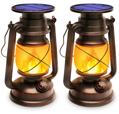 Solarlaterne Vintage, 2 Stück, LED-Flamme, wasserdicht, für Außen