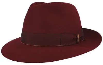 Borsalino edler Fedora Haarfilzhut mit mittelbreiter Krempe in rot