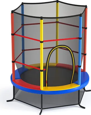 Produktbild von GOPLUS Trampolin, Indoor-Trampolin mit Sicherheitsnetz, überdachung, verzinkte Stahlkonstruktion, Sprungmatte für Familien, Kinder