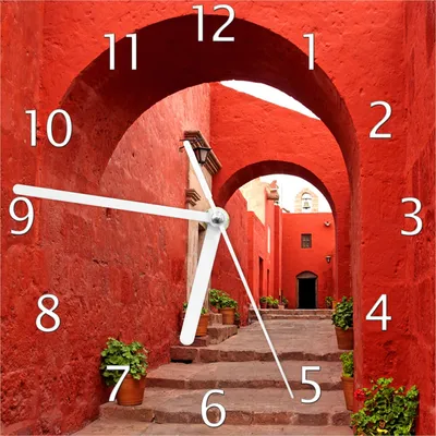Produktbild von Wallario Design Wanduhr Roter Torbogen aus Echtglas, Größe 20 x 20 cm