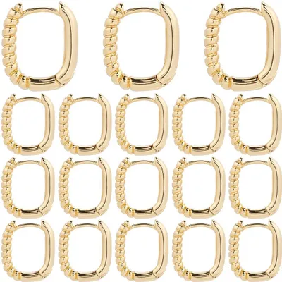 24 Stück echte 18k vergoldete Huggie Hoops, rechteckig, halb spiralförmig