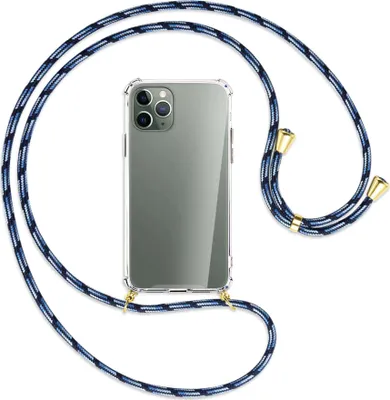 Produktbild von Handykette Backcover-Schutzhülle mit Band (Metall goldfarben) für Apple iPhone 11 Pro - Blautöne