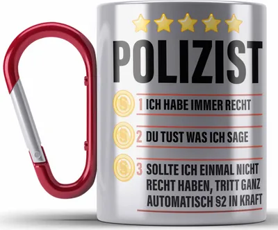 Produktbild von Trendation - Polizist Geschenk Edelstahl Tasse Karabiner mit Spruch Geschenke Polizei Männer Lustig (Rot)