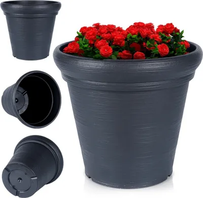 Produktbild von Vilde Blumentopf Pflanzentopf Gartentopf Übertopf aus Kunststoff schwarz 38x34 cm