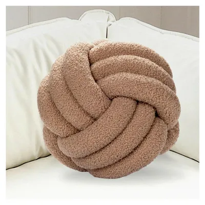 Produktbild von Knotenkissen Khaki Ø 22 cm Dekokissen aus Teddysamt – Weiches Rundkissen für Sofa, Bett und Wohnzimmer Deko | Handgefertigtes Zierkissen für das Kinderzimmer | Geschenkidee Wurfkissen