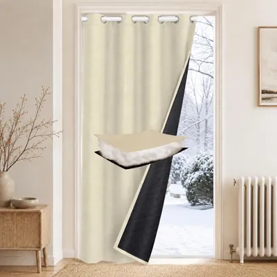 Produktbild von Türvorhang Dicke Wärmeisolierend Thermo Vorhang Kälteschutz Blickdicht Wetterfest Gardinen mit Ösen, Beige, B132xH203cm
