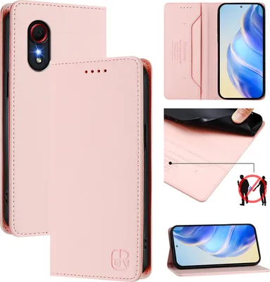 Image de Étui en cuir pour Samsung Galaxy XCover5, étui à rabat avec fentes pour cartes, portefeuille et support Rose