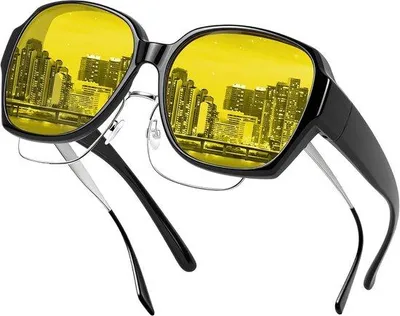 Produktbild von Sonnenbrille - Schwarz-Gelb - Brillengläser zur Nachtsicht mit Blendreduktion - Polarisierte Clip-on-Brille für Damen und Herren