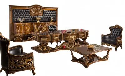 Produktbild von Set 6tlg Sessel Couchtisch Schreibtisch Chefsessel Art déco Sideboard Pano Luxus