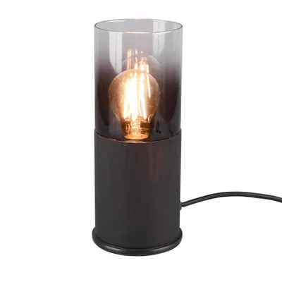 Image de Trio Lampe de table Robin noir verre fumé max. 40W E27 sans ampoule avec interrupteur