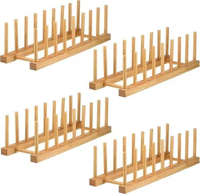 Produktbild von Famanu Set von 4 Bambus Abtropfgestellen für Schrank – Geschirrhalter/Potdeckelhalter – auch für Schalen, Becher, Schneidebretter
