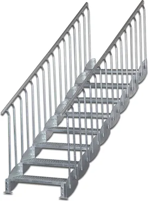 Produktbild von Wangentreppe mit Bodenstütze | Höhe: 164-180 cm, Stufenbreite: 100 cm | Beidseitiges Geländer