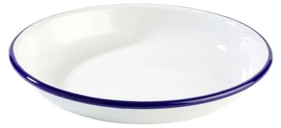 Produktbild von APS 40661 Teller tief ENAMELWARE, Ø 18 cm, Höhe 3,5 cm, emailliertes Stahlblech, weiß mit blauem Rand