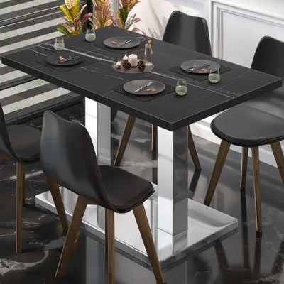 Produktbild von BM | Bistrotisch | B:T:H 110 x 60 x 75 cm | Schwarz Marmor / Edelstahl | Rechteckig | Schwarzer Rand | Bistro Tisch Esstisch