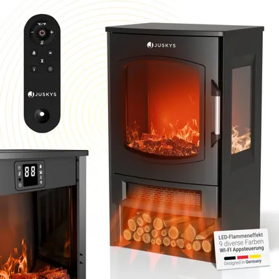 Produktbild von Juskys Elektrokamin 1800W, mit LED-Flammeneffekt & WLAN-Steuerung – Schwarz