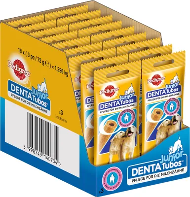 Produktbild von PEDIGREE® TUBOS™ Beutel Junior mit Huhn 18 x 3 Stück