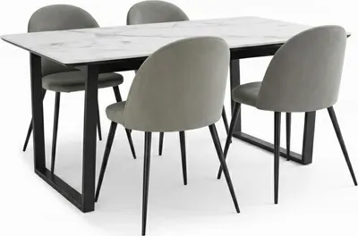 Image de Tilst ensemble pour salle à manger table à manger impression marbre blanc 90x160 4 chaises velours gris.