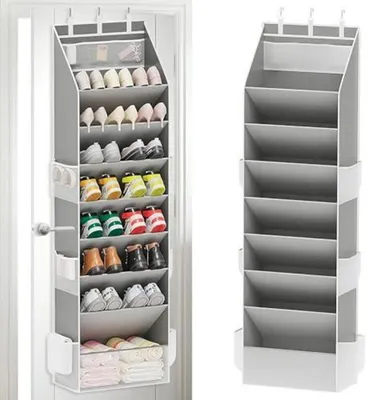 Image de Étagère suspendue pour chaussures, 8 niveaux, organisateur de porte, gris, tissu Oxford