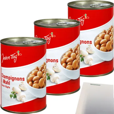 Produktbild von Jeden Tag Champignons I. Wahl ganze Köpfe 3er Pack (3x425ml) + usy Block