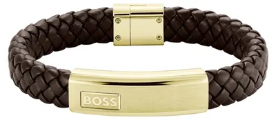 Produktbild von BOSS Jewelry Men's LANDER Collection Bracelet with Brown Leather and Gold Stainl