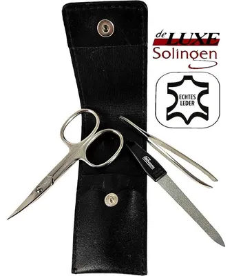 Produktbild von 3-teiliges Solingen Maniküre Set mit Leder Etui, Nagelschere, Feile, Pinzette, Germany
