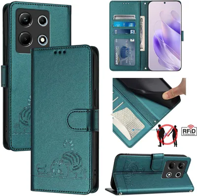 Produktbild von Leder Hülle für Infinix Note 30 4G Süße Katze Flip Case Brieftasche Schutzhülle mit Standfunktion Grün