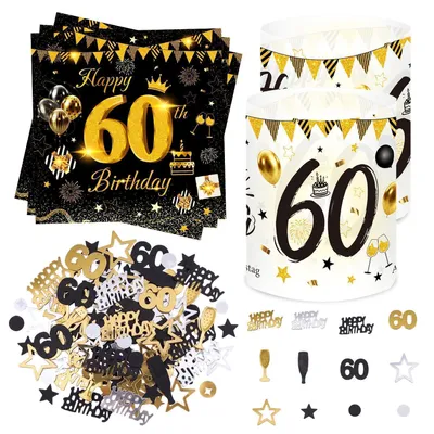 Produktbild von Deko-Set 60. Geburtstag 41 Stück Tischdeko Mann Frau Schwarz Gold