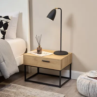 Image de Table de nuit 'Lavangen' avec un tiroir imitation chêne / noir