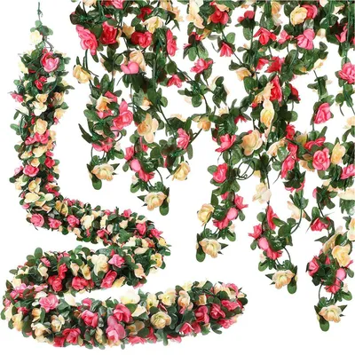 Produktbild von 5 Stück 2.5m Künstliche Blumengirlande, Rosengirlande Kunstblumen für Hochzeit Garten Wand Dekor, Rosa
