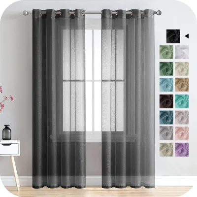 Productafbeelding van Transparante gordijnen met oogjes - zwart, 225x140 cm, set van 2