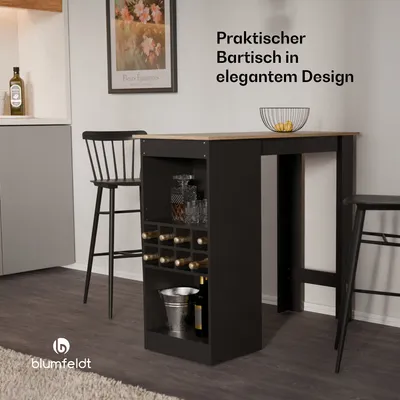 Produktbild von Klarstein Bartisch, Stehtisch für Küche, 110cm Massivholz Tisch, Bistro & Bar Stehtisch Rechteckig, Kleiner Holz-Bartisch, Hochtisch mit 3 Verstellbaren Regalen, Melamin Beschichtung, Esstisch Klein