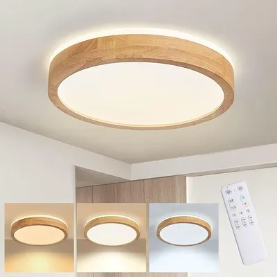 Obrázok produktu pre LED stropné svietidlo, stmívateľné, 3000K-6000K, stropné svietidlo do spálne, priemer 40 cm, 32W | Moderné drevené stropné svietidlo do obývačky, okrúhle LED svietidlo do spálne, kuchyne, jedálne alebo chodby