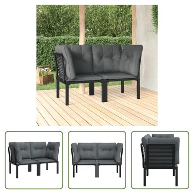 Produktbild von The Living Store Garten-Eckstühle mit Kissen 2 Stk. Schwarz & Grau Poly Rattan