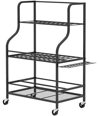 Zdjęcie produktu dla Organizer na narzędzia ogrodnicze – 3-poziomowy stojak na narzędzia ogrodnicze z haczykami, nośność 40 kg, uchwyt na sprzęt, wielofunkcyjny uchwyt na miotłę do garażu lub szopy, 77 x 40 x 97 cm, czarny, Aosom