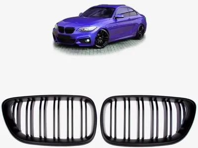 Zdjęcie produktu dla Zestaw osłony chłodnicy w kolorze matowej czerni z podwójnym paskiem, pasujący do BMW serii 2 F22, F23, 235, 240 i M2