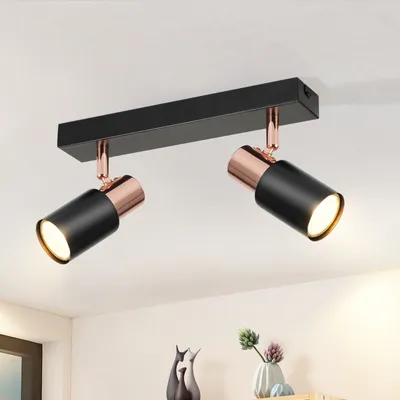 Zdjęcie produktu dla ZMH reflektor sufitowy LED 2 płomienie GU10 lampa sufitowa 355° obrotowy reflektor ścienny czarny reflektor sufitowy korytarz do sypialni kuchnia (bez żarówki)