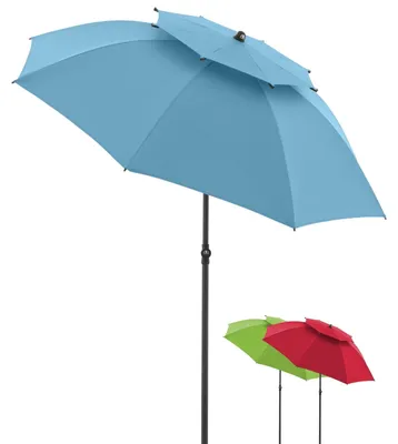 Image de Parasol bleu (200 cm) | Pour la plage, le balcon et la terrasse | Réglable en hauteur | Avec protection UV et inclinaison | Pour la plage et la piscine | Parasol de plage