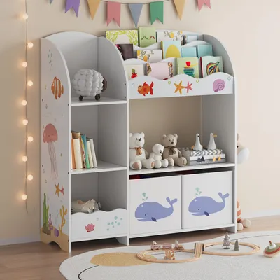 Obrázok produktu pre Detský regál "Lysekil" s 2 úložnými boxmi 100 x 93 x 30 cm s motívom Aqua Dream