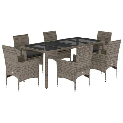Produktbild von vidaXL 7-tlg. Garten-Essgruppe mit Kissen Grau Poly Rattan und Glas