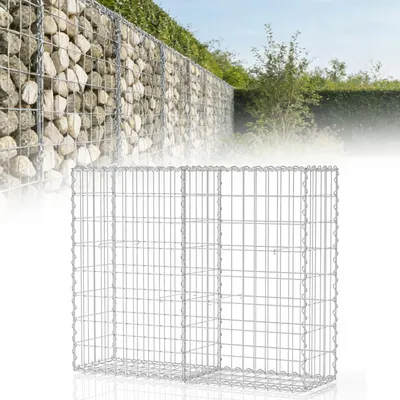 Zdjęcie produktu dla Izrielar Gabion Kosz gabionowy 100x80x30 cm Gabion Ściana Mur Kosz druciany z 4 hakami do zawieszenia