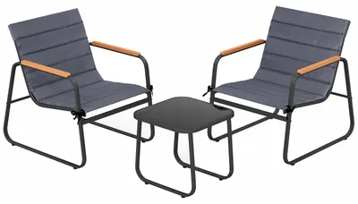 Immagine prodotto di Set di mobili da balcone KOMFOTTEU, composto da 3 pezzi: 2 sedie e un tavolo. Set di mobili da giardino con cuscini removibili, schienale inclinato, piano in vetro e struttura in metallo. Piccolo set di sedute per terrazza e balcone, colore grigio