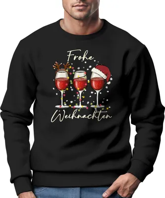 Produktbild von Sweatshirt Herren Weihnachtspullover Weingläser Aufdruck Frohe Weihnachten Weihnachtsoutfit Männer Moonworks®