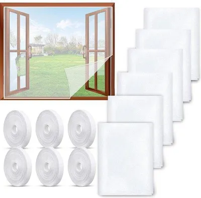 Produktbild von Famanu Insektenschutzgitter für Fenster, 6 Stück, 130 x 150 cm, selbstklebend, zuschneidbar (weiß-6)