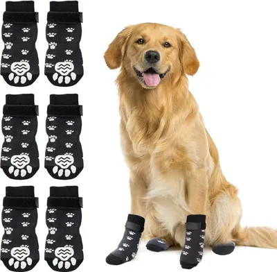 Produktbild von 3 Paar Indoor Anti-Rutsch Socken für Hunde - Weicher Verstellbarer Pfotenschutz für Alter Hund mit Riemen Traktionskontrolle für den Innenbereich auf Hartholzböden M
