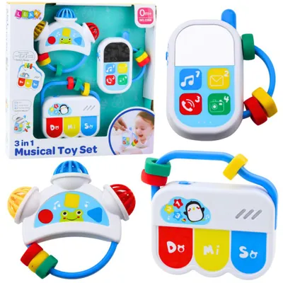 Image de Ensemble de jouets musicaux pour jeunes enfants Téléphone Tambourin Touches Sons 3In1